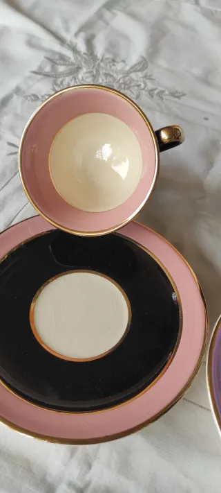 2 Tazze Deco Anni '40 Rosa Nero Oro