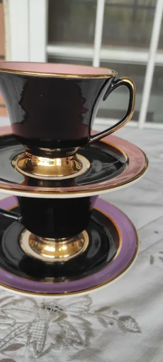 2 Tazze Deco Anni '40 Rosa Nero Oro