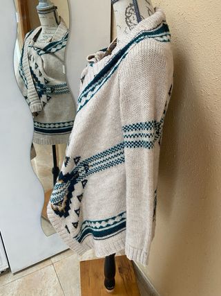 Chaqueta Poncho Beige y Verde Talla Única