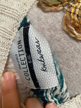 Chaqueta Poncho Beige y Verde Talla Única