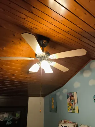 Lampada da soffitto con ventilatore in argento e legno