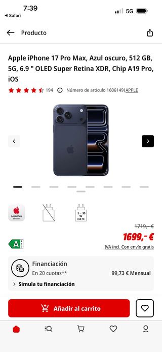 iPhone 17 Pro Max 512GB Azul Oscuro