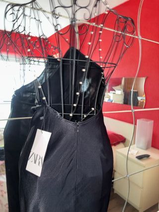 Vestido negro tirantes perlas talla XS