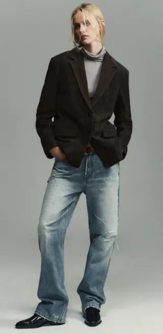 Blazer de piel ante marrón