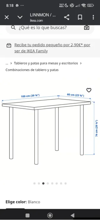 Mesa LINNMON / ADILS blanca 100x60