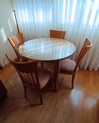 Mesa redonda extensible 100cm + 4 sillas