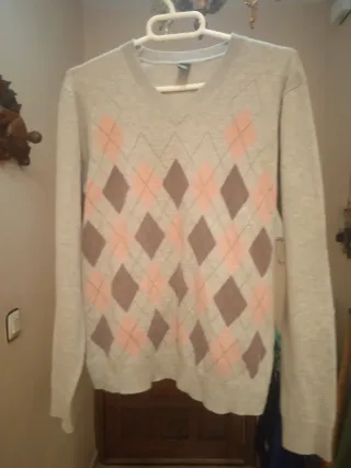 Jersey de rombos gris y rosa