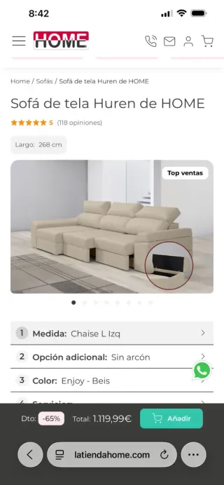 Sofá modular beige tela