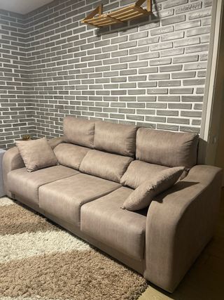 Divano 3 Posti Beige/Marrone in Tessuto Impermeabile