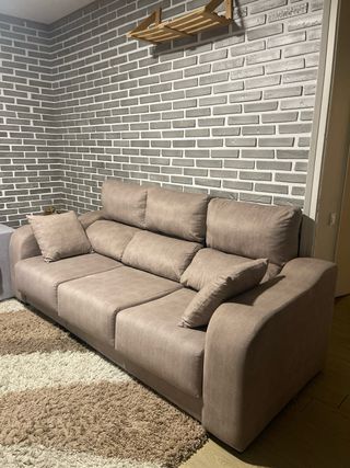 Divano 3 Posti Beige/Marrone in Tessuto Impermeabile