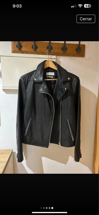Chaqueta Piel Biker Mango Negra