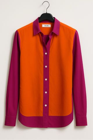 Camisa Céline Seda Naranja y Morado.