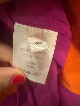 Camisa Céline Seda Naranja y Morado.