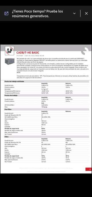 Recuperador de calor S&P CADB/T-HE BASIC