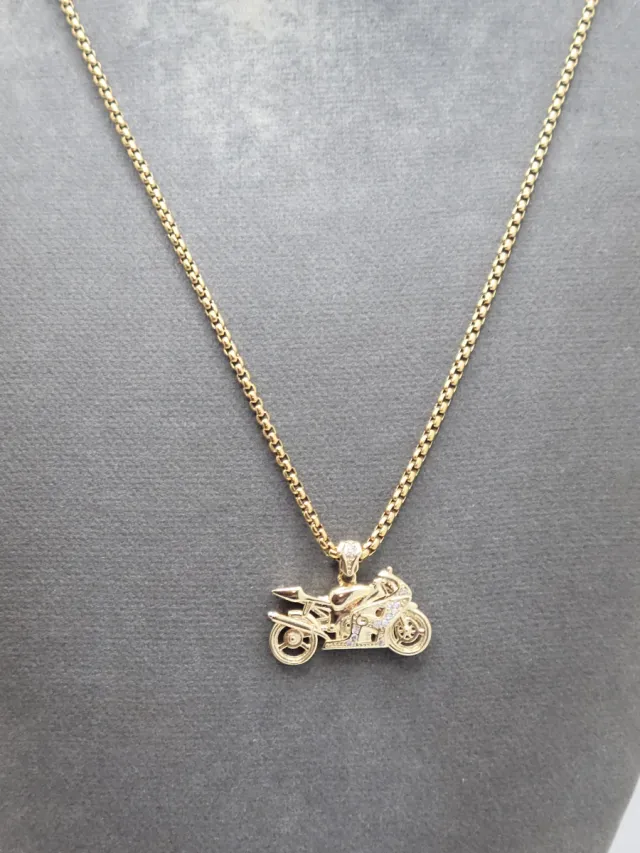 Colgante Moto Acero Quirúrgico Chapado en Oro