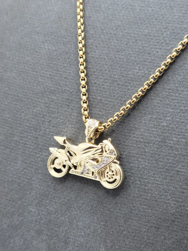 Colgante Moto Acero Quirúrgico Chapado en Oro