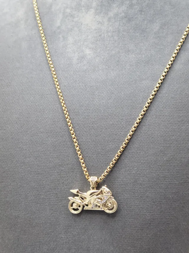 Colgante Moto Acero Quirúrgico Chapado en Oro