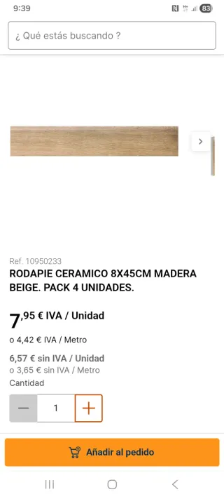 Rodapié Cerámico Madera Beige 8x45cm (Pack 4)