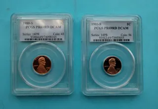 2 Monedas PCGS 1980-S y 1993-S PR69RD DCAM