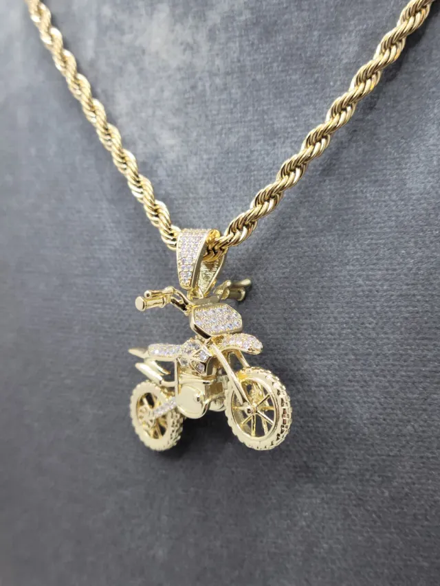 Colgante Moto Cross acero quirúrgico chapado oro
