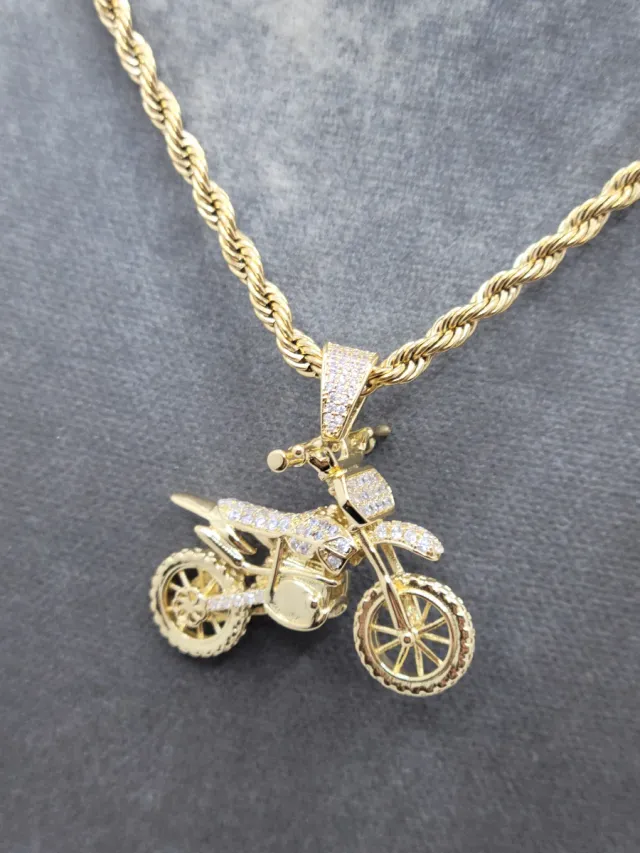 Colgante Moto Cross acero quirúrgico chapado oro