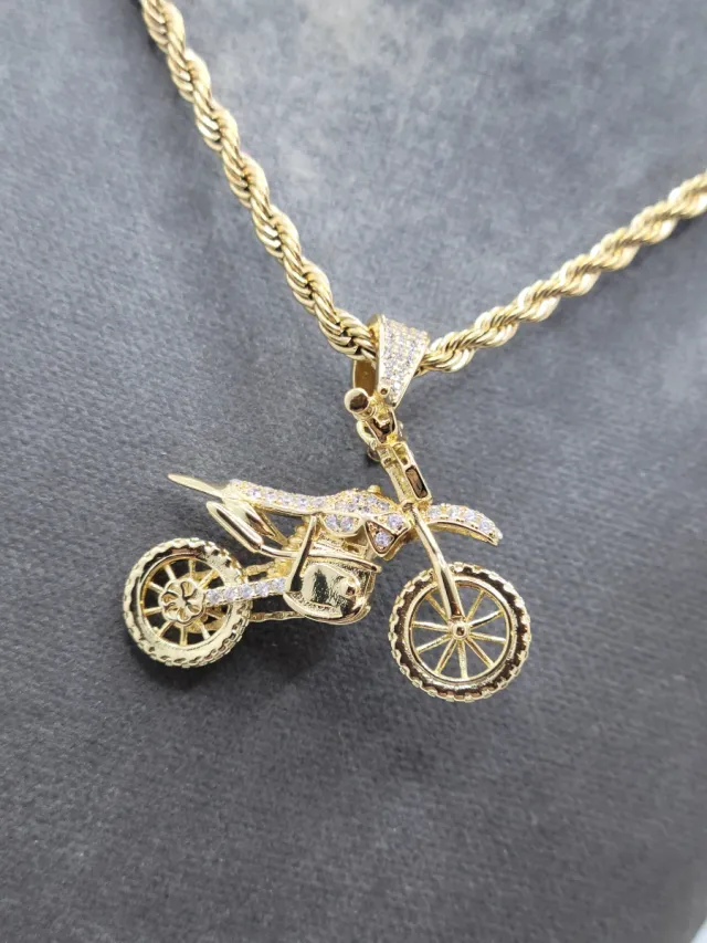 Colgante Moto Cross acero quirúrgico chapado oro