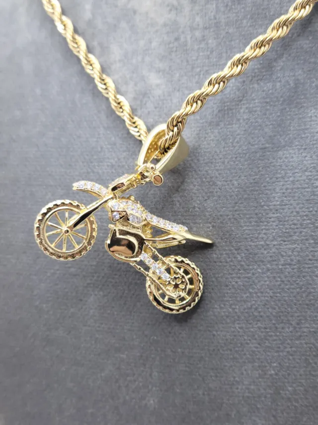 Colgante Moto Cross acero quirúrgico chapado oro
