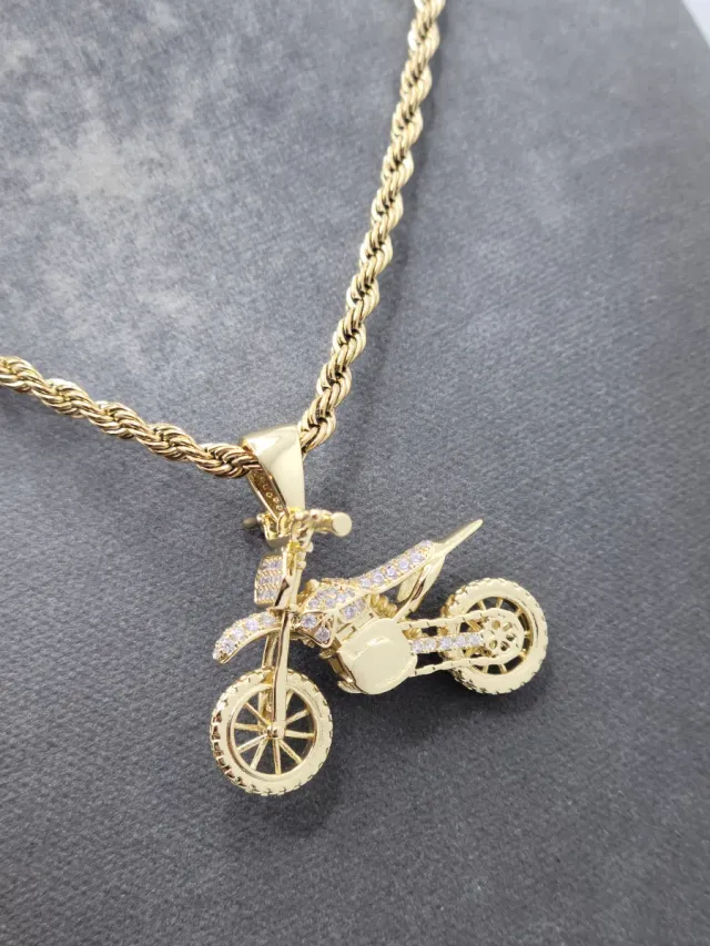 Colgante Moto Cross acero quirúrgico chapado oro