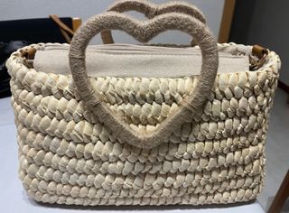 Bolso de Rafia NOA & IRE Corazón Beige/Marrón