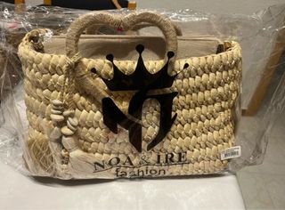 Bolso de Rafia NOA & IRE Corazón Beige/Marrón