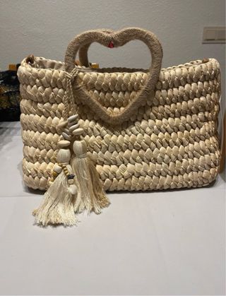 Bolso de Rafia NOA & IRE Corazón Beige/Marrón
