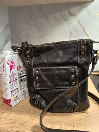 Bolso de piel auténtica marrón