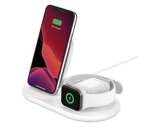 Caricatore wireless 3 in 1 Belkin, stazione di ricarica, supporto bianco