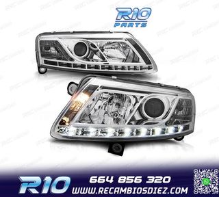 FAROS XENON AUDI A6 4F 04-08 DRL LUZ DIURNA REAL FONDO CROMO