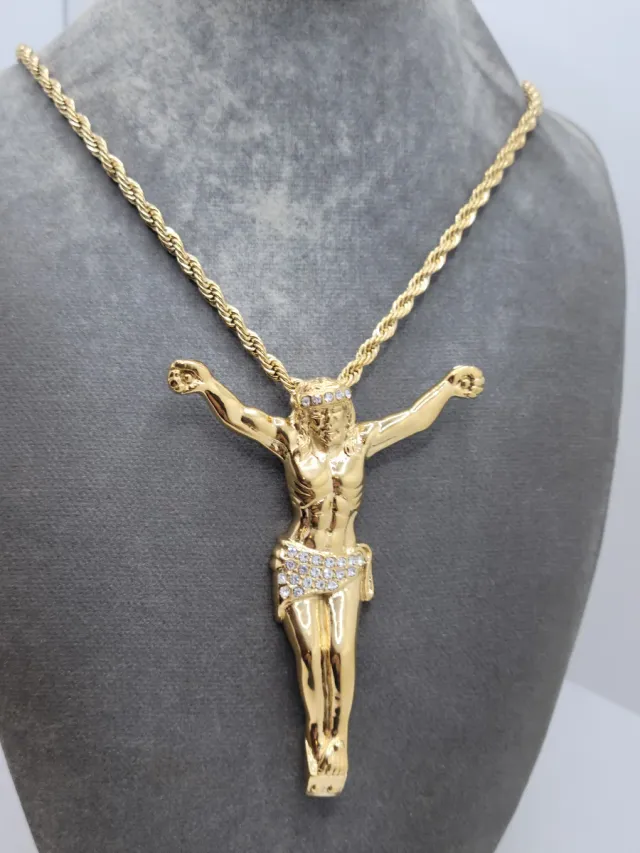 Colgante Cruz Jesús Acero Quirúrgico Chapado Oro