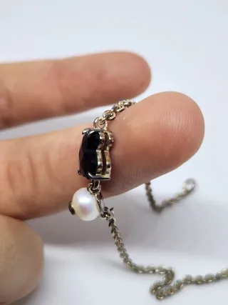 Pulsera Tous Oso y Perla Negra plata