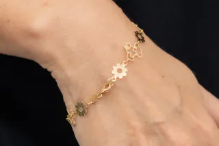 Pulsera Oro 18k Ositos y Flores