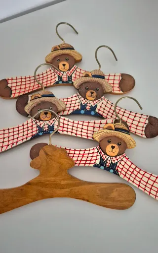 Lote 11 Perchas Madera Decoradas Niños & Niñas