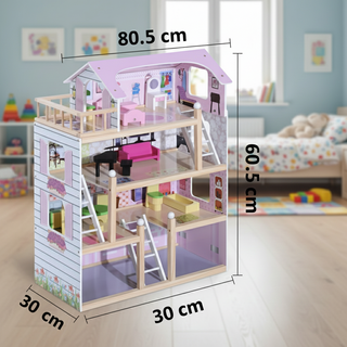 Casa de muñecas rosa de madera
