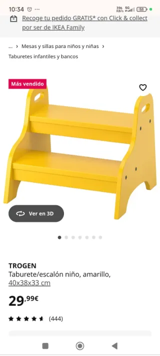 Escalera infantil amarilla Ikea madera con asas