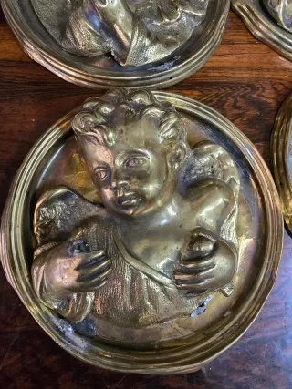 4 Bassorilievi in Ottone Puttini d'Epoca