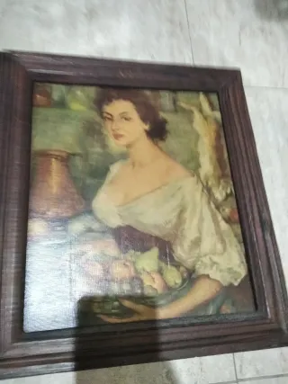 2 Cuadros Óleo Antiguos Mujer Frutas