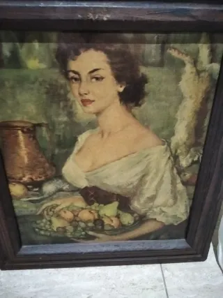 2 Cuadros Óleo Antiguos Mujer Frutas