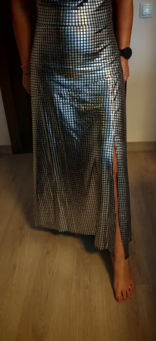 Vestido largo plateado fiesta