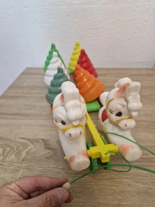 antiguo Juguete de arrastre caballitos conos cipsa
