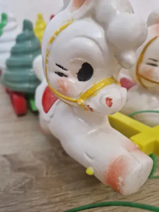 antiguo Juguete de arrastre caballitos conos cipsa