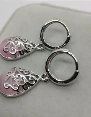 Pendientes aro Plata de Ley 925 gota lunar rosa