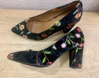 Zapatos de salón terciopelo negro T37