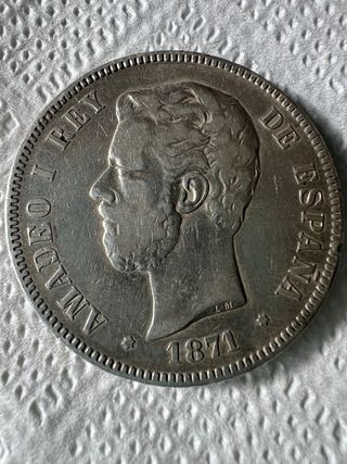 5 Pesetas Amadeo I Rey España 1871 *18*74 Plata