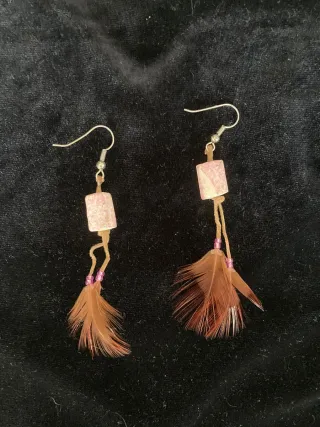 Pendientes Vintage Plumas Rosas y Marrones